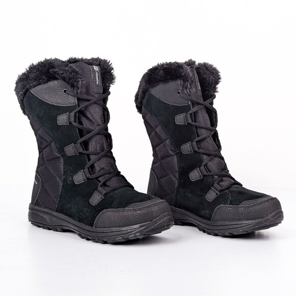 Columbia Women Ice Maiden Black Suede Fabric Warm Winter Mid Boots sz 8 - Picture 1 of 8